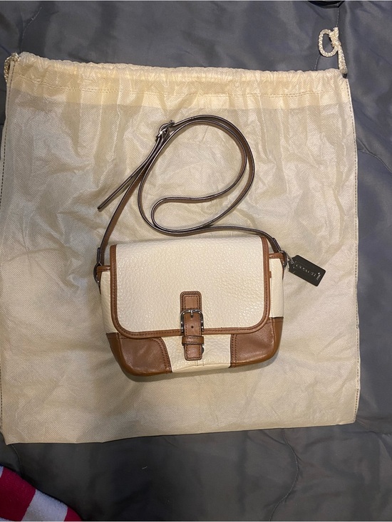 Coach Handbags - Coach Cream and Brown Leather Trim Crossbody Bag